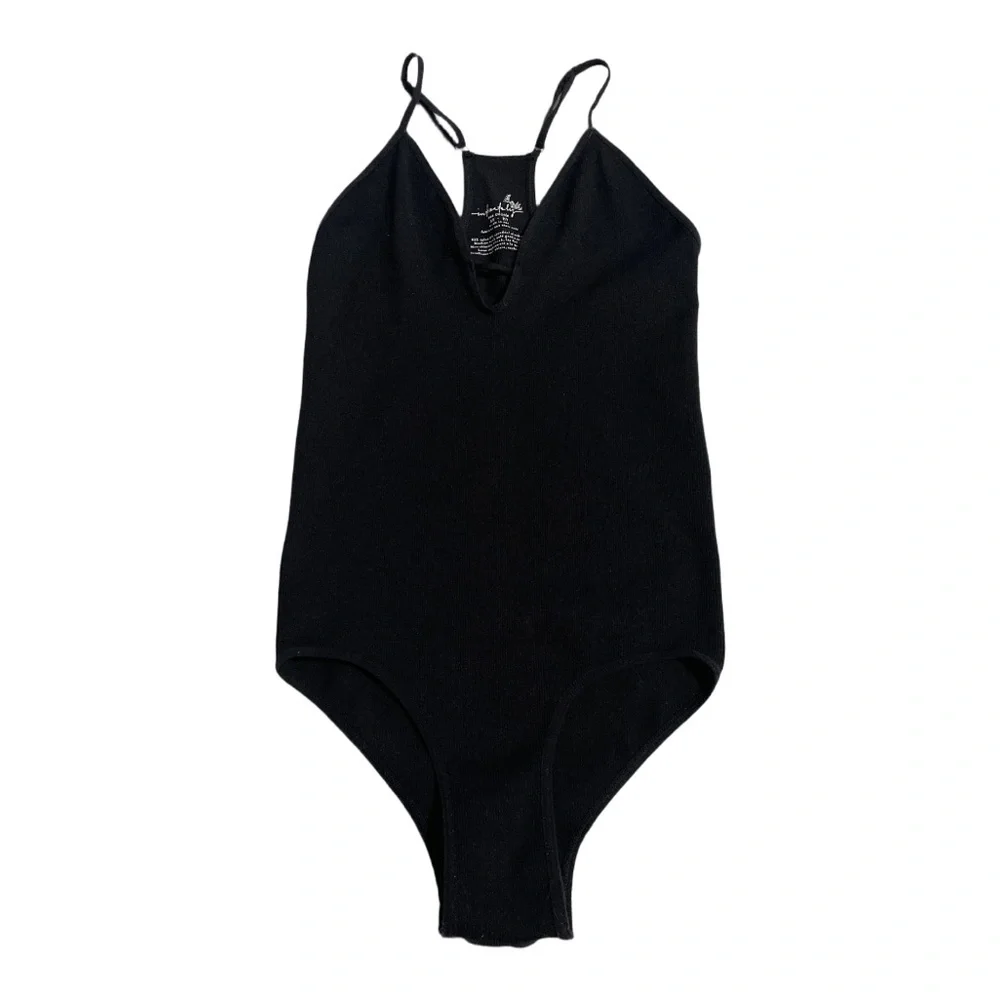 Intimately Free People Black Bodysuit Plunging V-Neck and Adjustable Str…